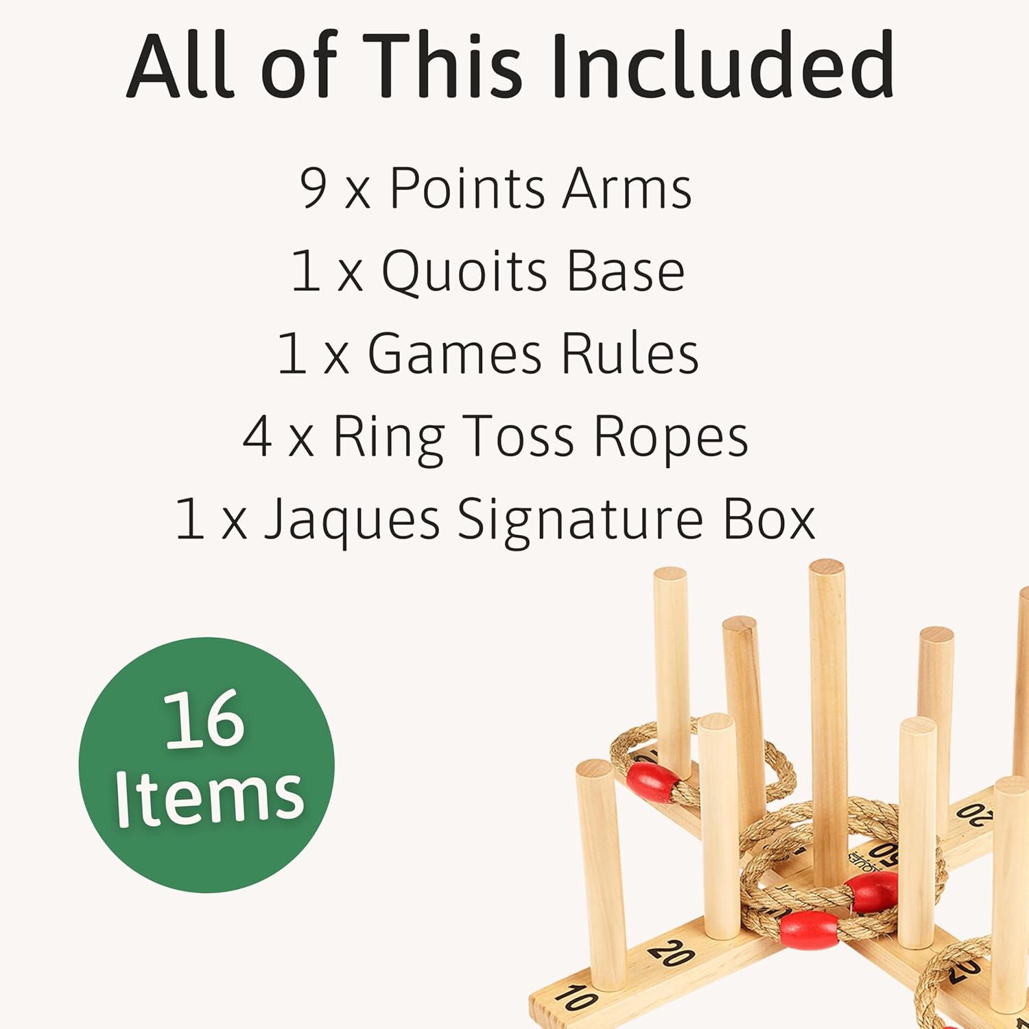 Detalle de Jaques of London Wooden Quoits Garden Game – 9 Pin Ring Toss Set