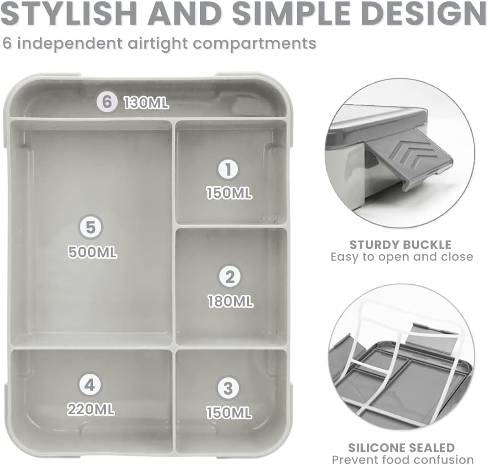 Thumbnail 2 de Bugucat Kinder-Brotdose mit Fächern 1330 ml (6 Fächer) inkl. Besteckset und Sauce-Boxen