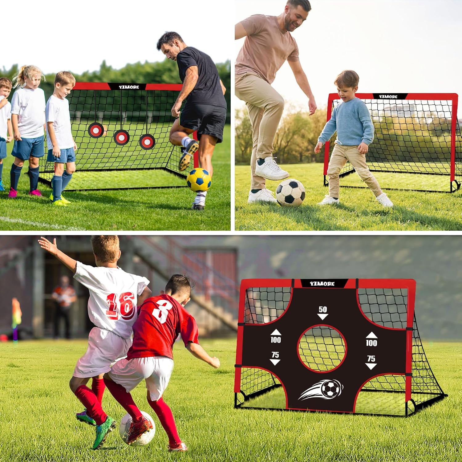 Detalle de Yimore Porta Calcio Bambini 3 in 1 pieghevole con borsa 120×90×90 cm