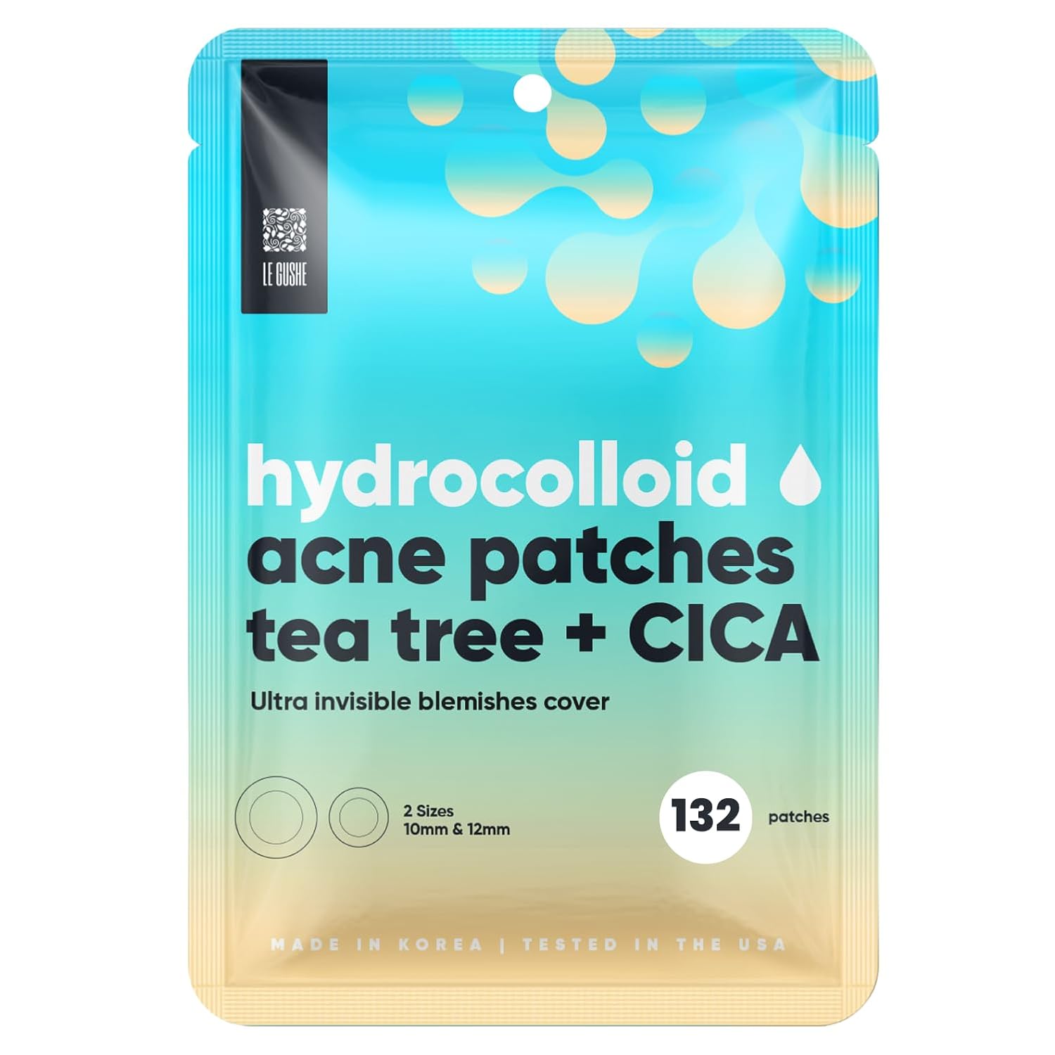 Detalle de LE GUSHE Korean Pimple Patches, 132 Hydrocolloid Dots with Tea Tree Oil