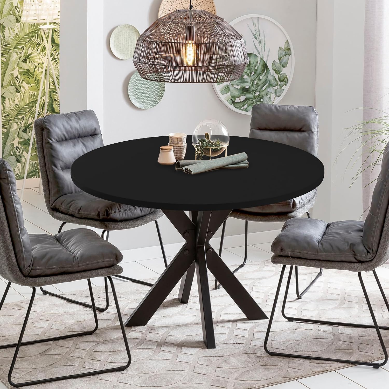 Thumbnail 6 de Enjoyidea Fitted Round Table Covers (60 Inch) — Black Spandex, 4-Pack