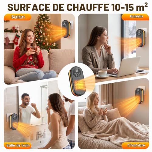 Thumbnail 8 de Cakoai chauffage d’appoint mural céramique 1 200 W, 2 modes et minuterie