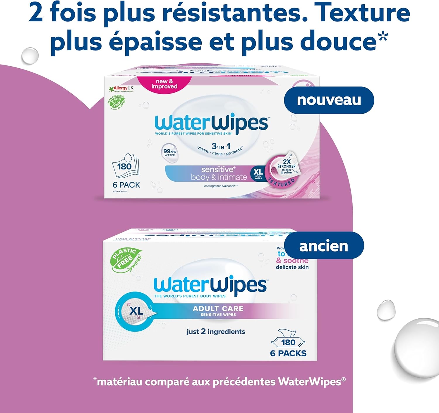 Thumbnail 2 de WaterWipes Sensitive+ Body & Intimate Wipes – 180 lingettes sans parfum, 6 paquets