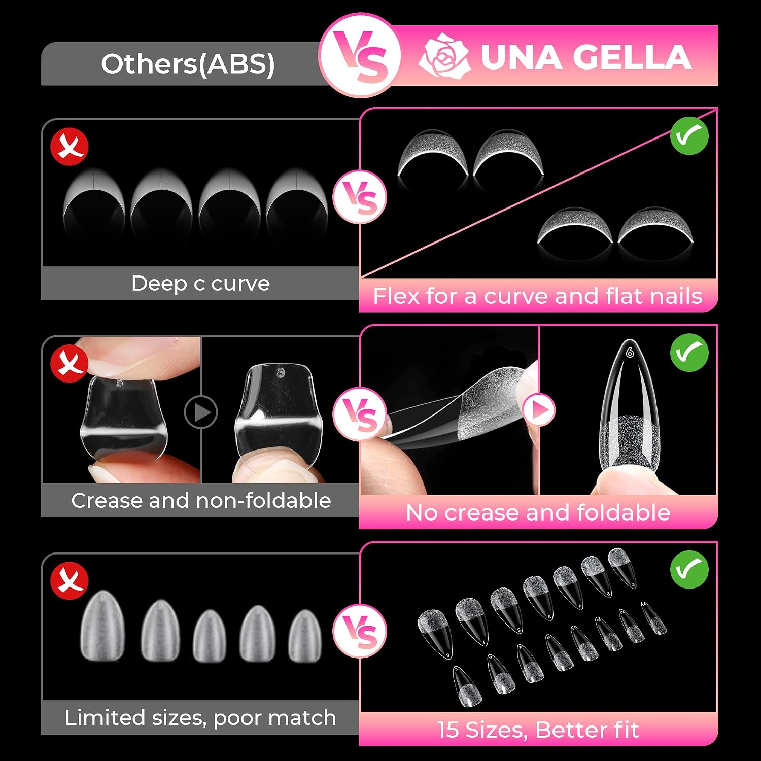 Thumbnail 4 de UNA GELLA UG-A559 Medium Stiletto Gel Nail Tips, 510 Pieces, 15 Sizes, Pre-Etched