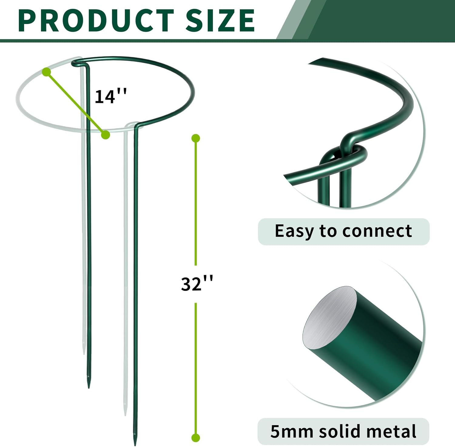 Detalle de 10pcs 25x60cm Plant Supports: Thicker 4mm Garden Stakes for Tall Perennials (Green, Weatherproof)