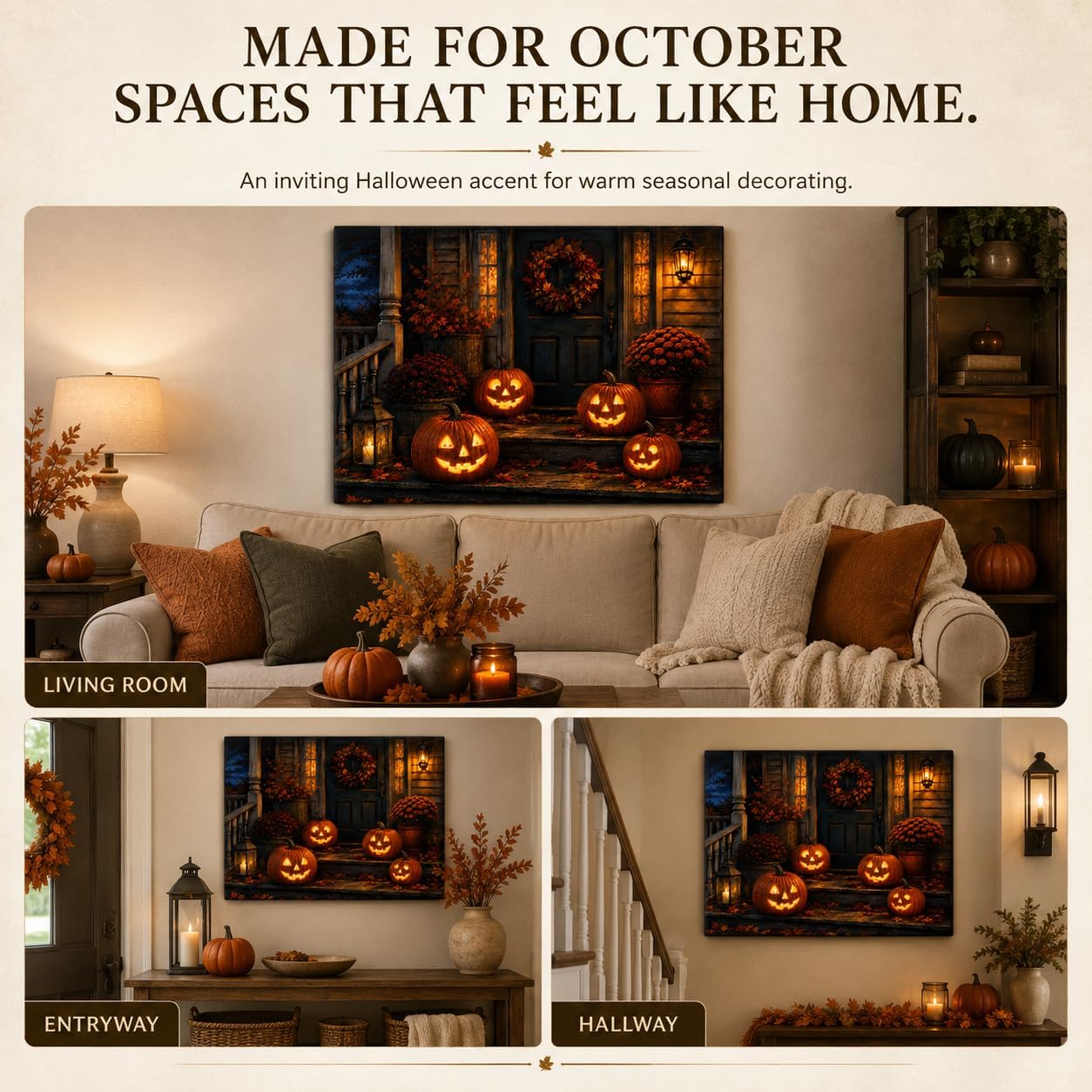 Detalle 1 de VYPEROCK Jack-o'-Lantern Porch Canvas Wall Art, 16 x 20-Inch Landscape