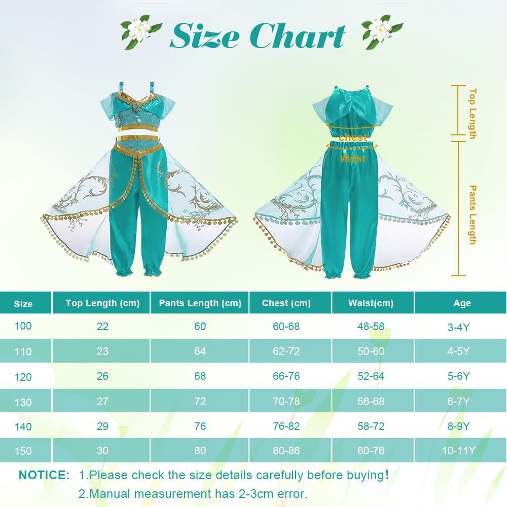 Thumbnail 4 de ACWOO Deguisement de Princesse Jasmine pour Filles – Ensemble complet avec Perruque et Accessoires
