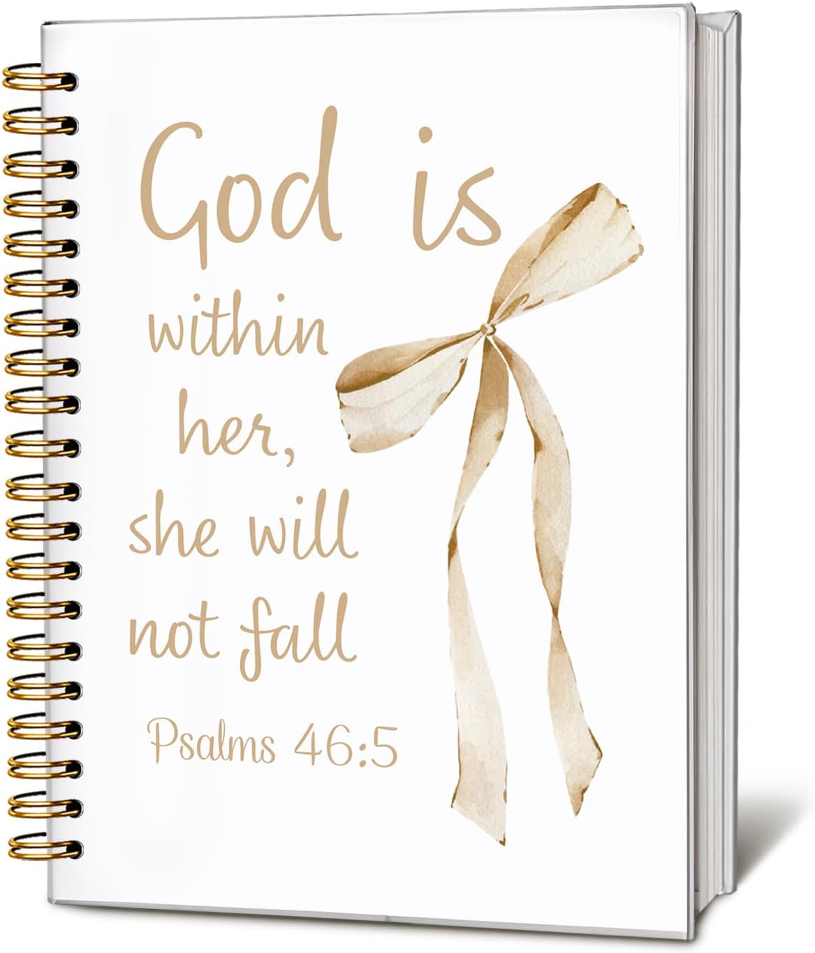 Detalle de LIANGW Coquette Beige Bow Christian Journal, Hardcover Spiral Notebook, 80 Pages