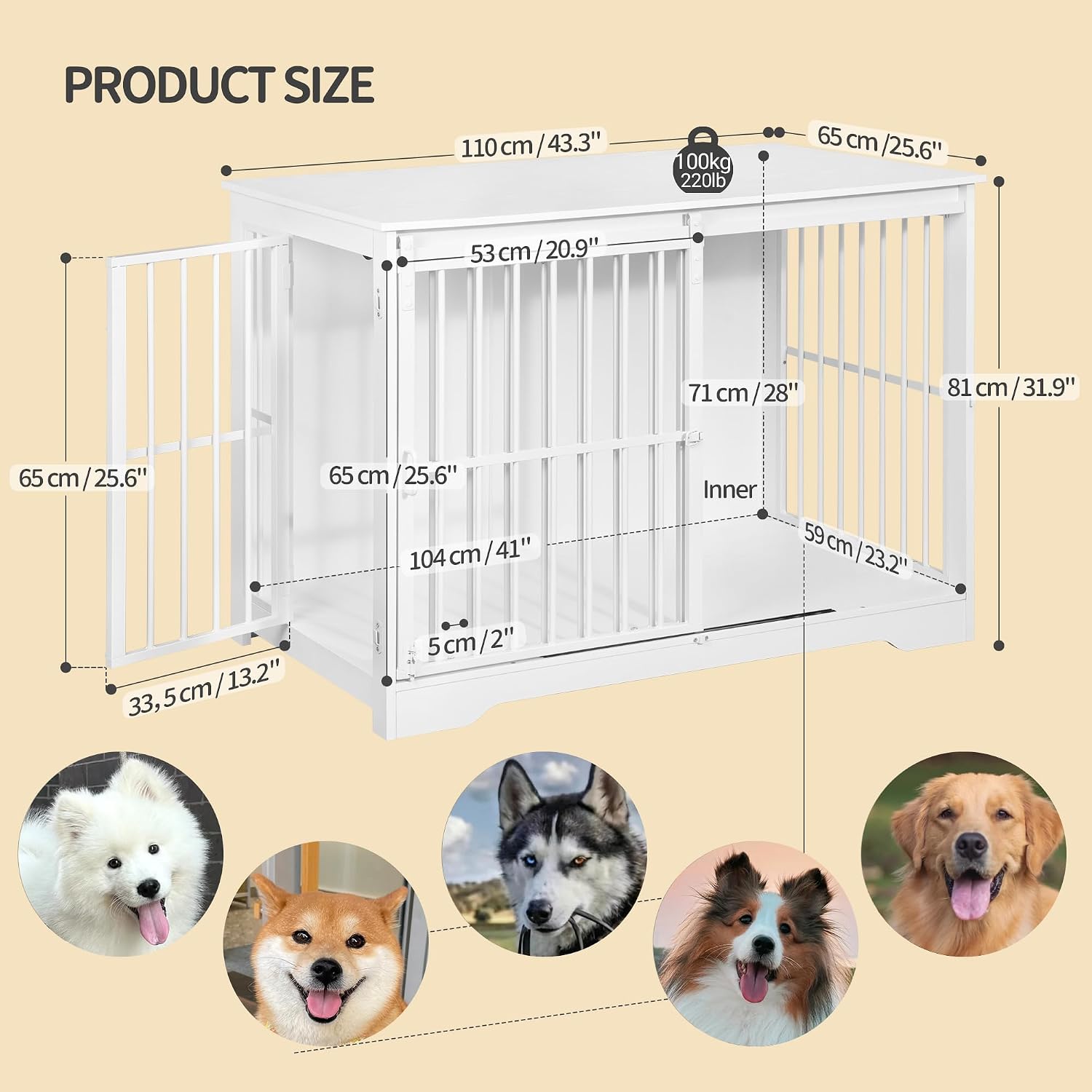 Detalle 2 de Hzuaneri Hundekäfig Möbel 110 cm