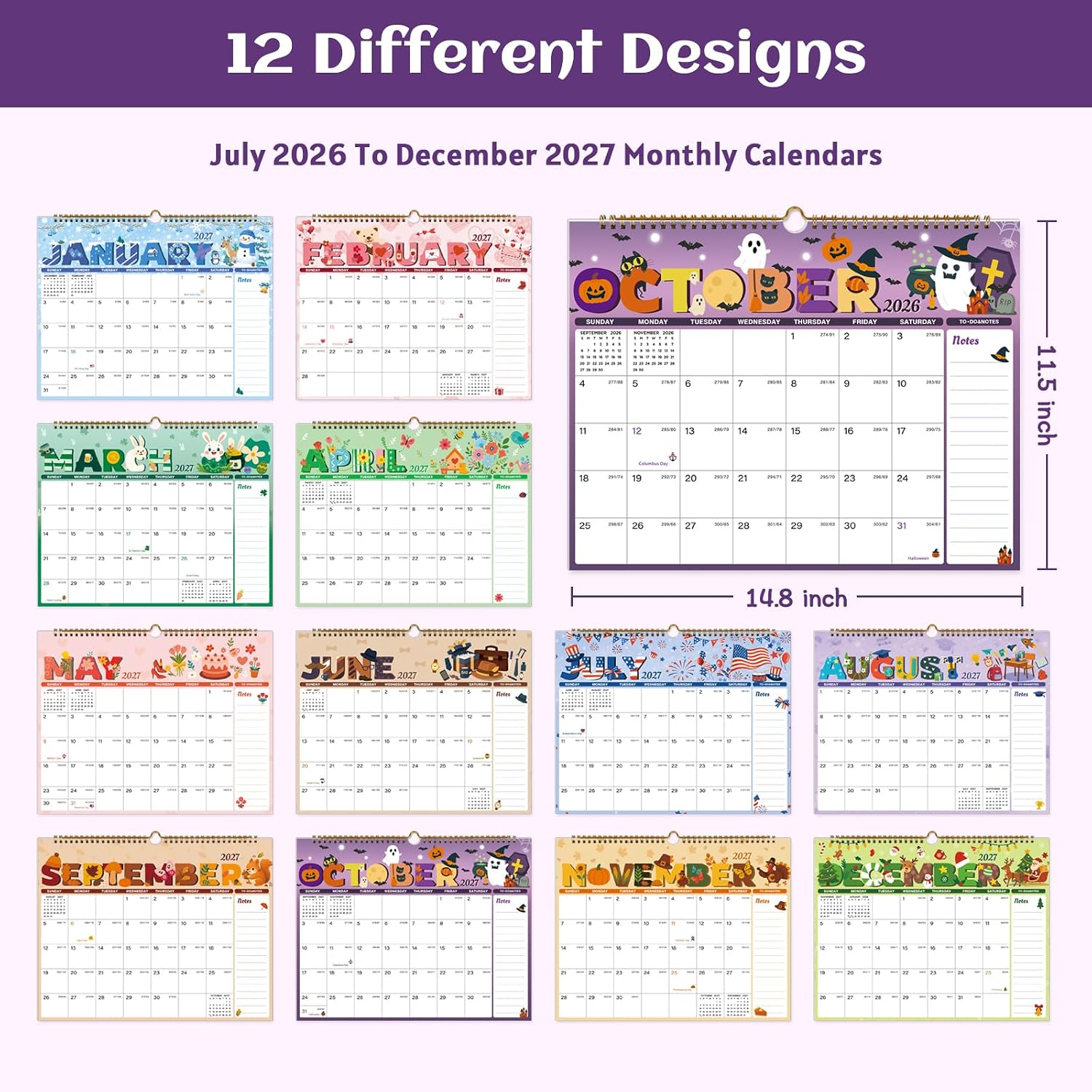 Detalle de Spomepo 2026-2027 Wall Calendar, 18-Month Monthly Planner, 14.8 x 11.5 Inches