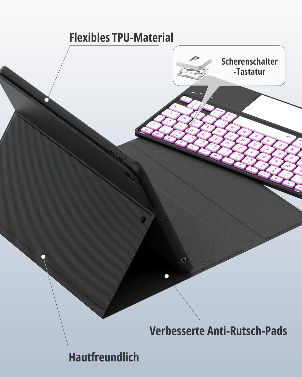 Thumbnail 6 de CACOE Hülle Tastatur für iPad 9. Generation – 10,2 Zoll mit Touchpad, kabellos, abnehmbar, 7-Farbige Beleuchtung
