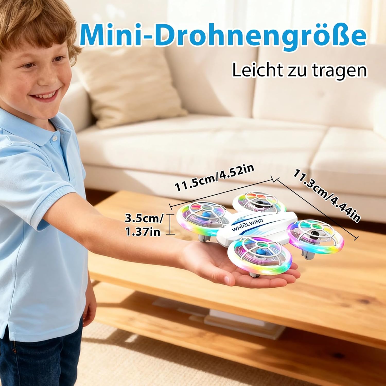 Thumbnail 6 de Mini-Kinderdrohne (RC Quadrocopter) ab 6 Jahren mit LED, 3 Akkus und Ein-Knopf-Start/Landung