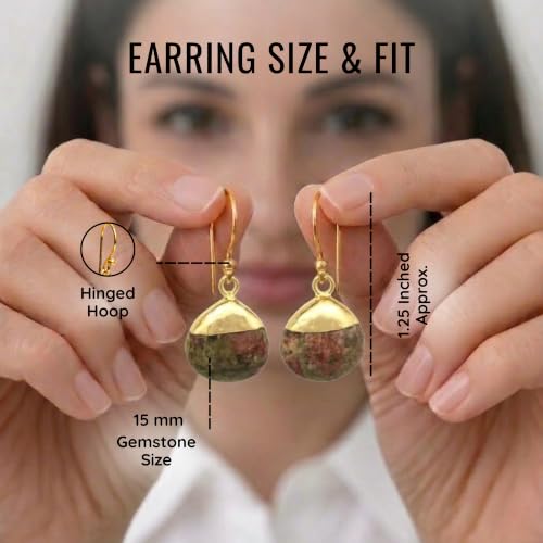 Thumbnail 1 de GEMPIRES NATURE’S TREASURE Unakite Teardrop Earrings – Gold Plated, Hypoallergenic Handmade Jewellery