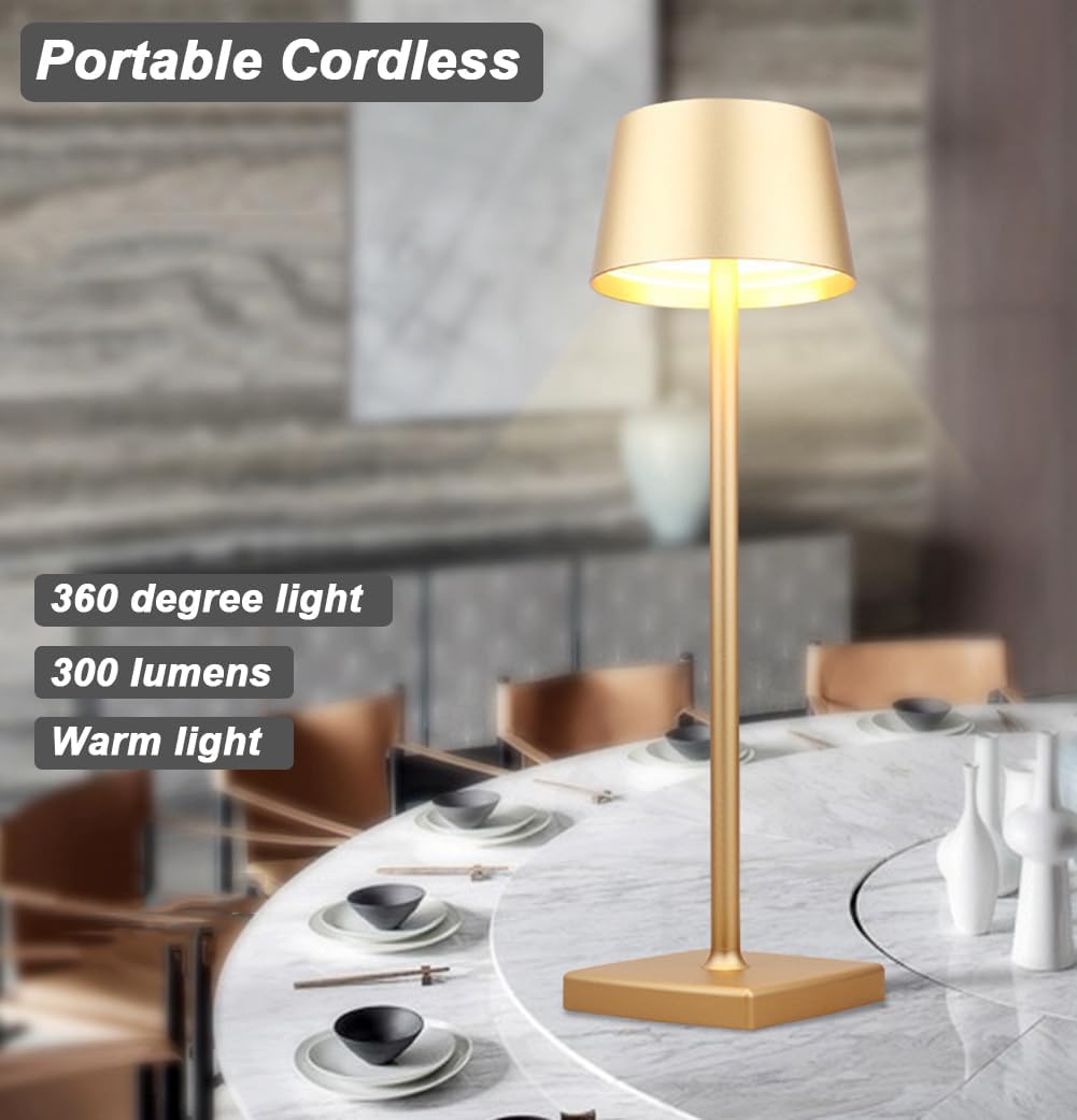 Detalle de Seihoae Cordless Table Lamp with 6000mAh Battery, IP54 Waterproof, Touch Dimming and 4W LED – Gold