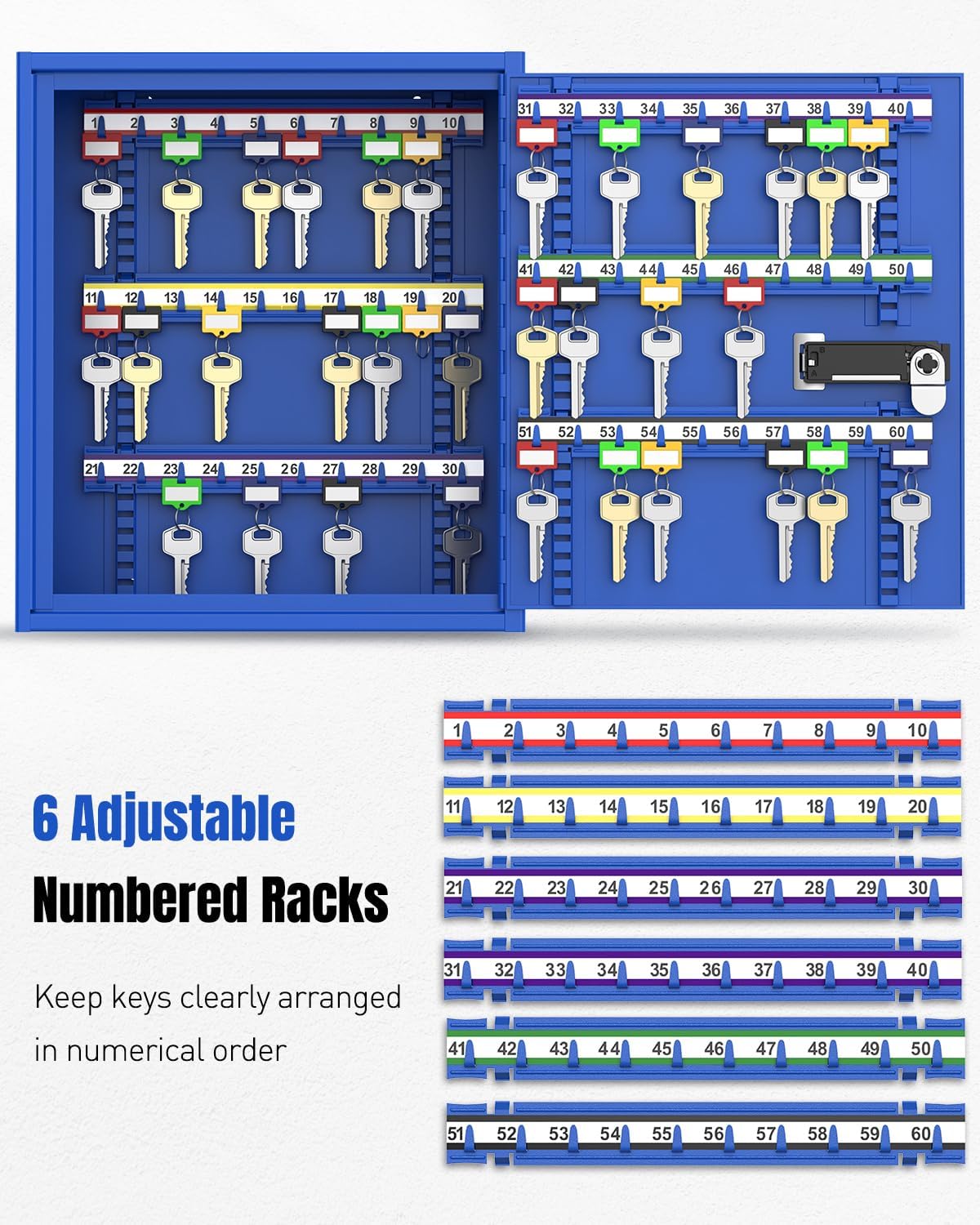 Thumbnail 5 de Uniclife 60 Keys Key Lock Box with Code and Backup Key – Wall Mount, Blue