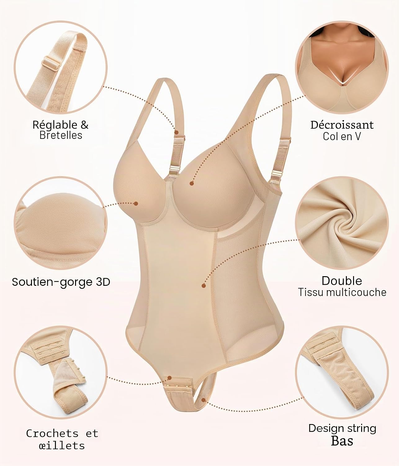 Detalle de Niwicee Body Gainant Femme Ventre Plat – Body Shapewear transparent et sans couture
