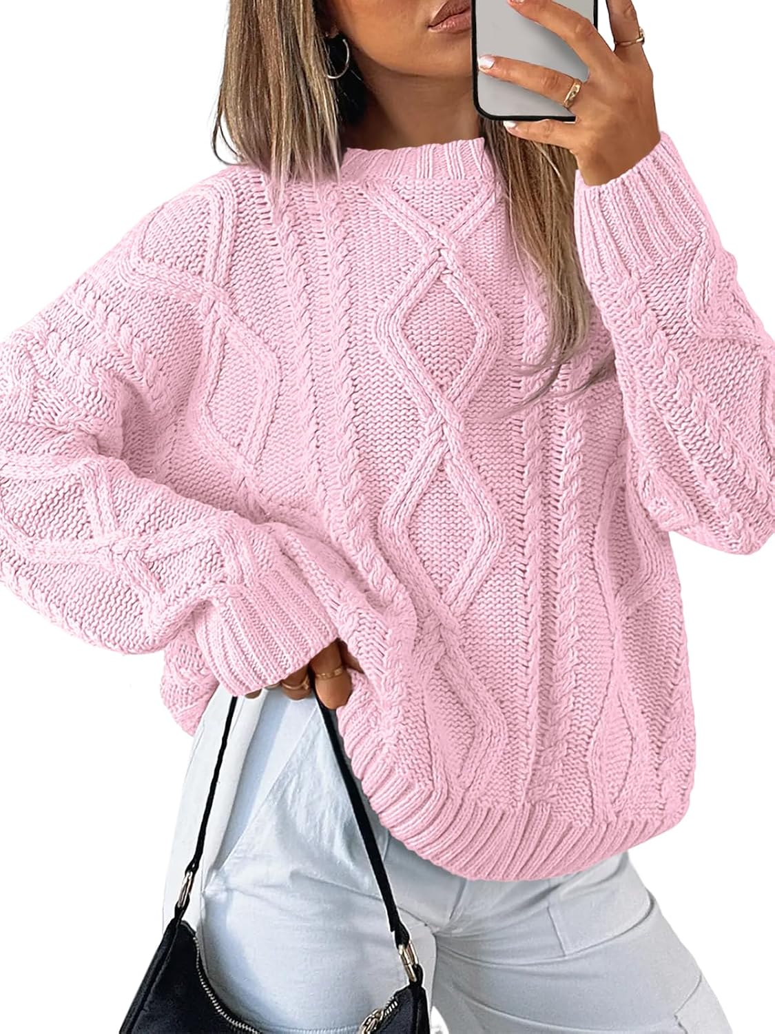 Thumbnail 4 de Trendy Queen Oversized Cable Knit Round-Neck Sweater