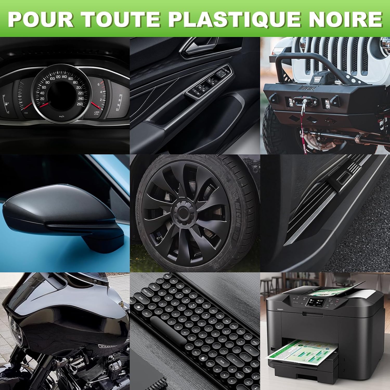 Detalle de Rénovateur Plastique Noir Premium – Brillance durable et protection UV pour l’intérieur et l’extérieur de votre voiture