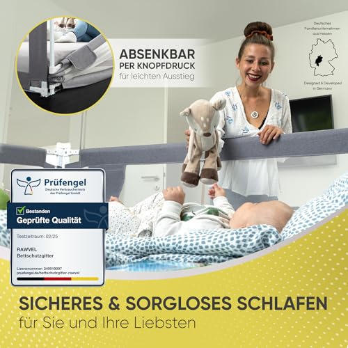 Thumbnail 4 de RAWVEL Bettgitter grau [2m] – Rausfallschutz für Kinder- und Elternbetten, LABOR geprüft