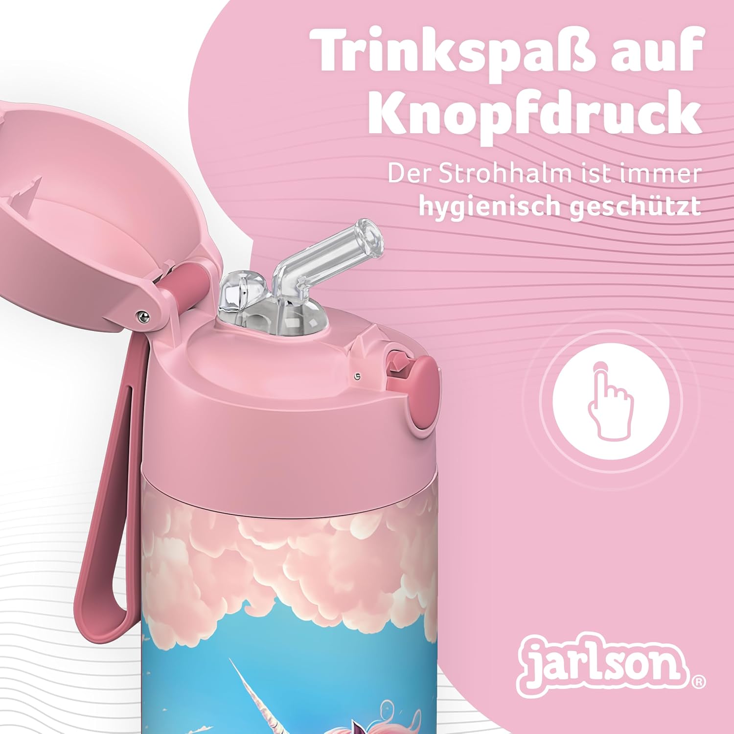 Thumbnail 3 de Jarlson® Kinder-Trinkflasche Charli aus Edelstahl (500 ml) mit Strohhalm – auslaufsicher, BPA-frei