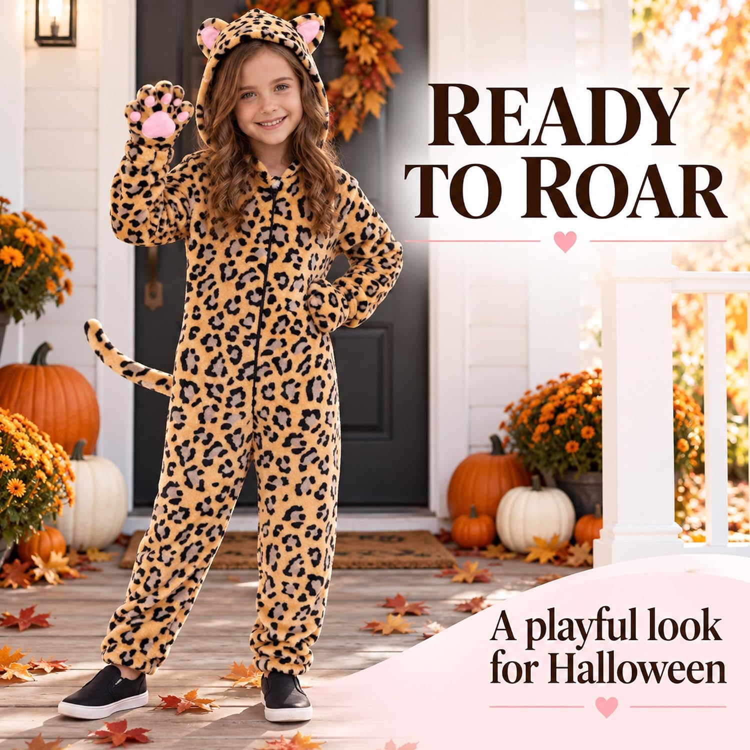 Detalle 2 de Corespe Cat Costume Kids’ Onesie with Pointed Ears, Tail and Paw Prints