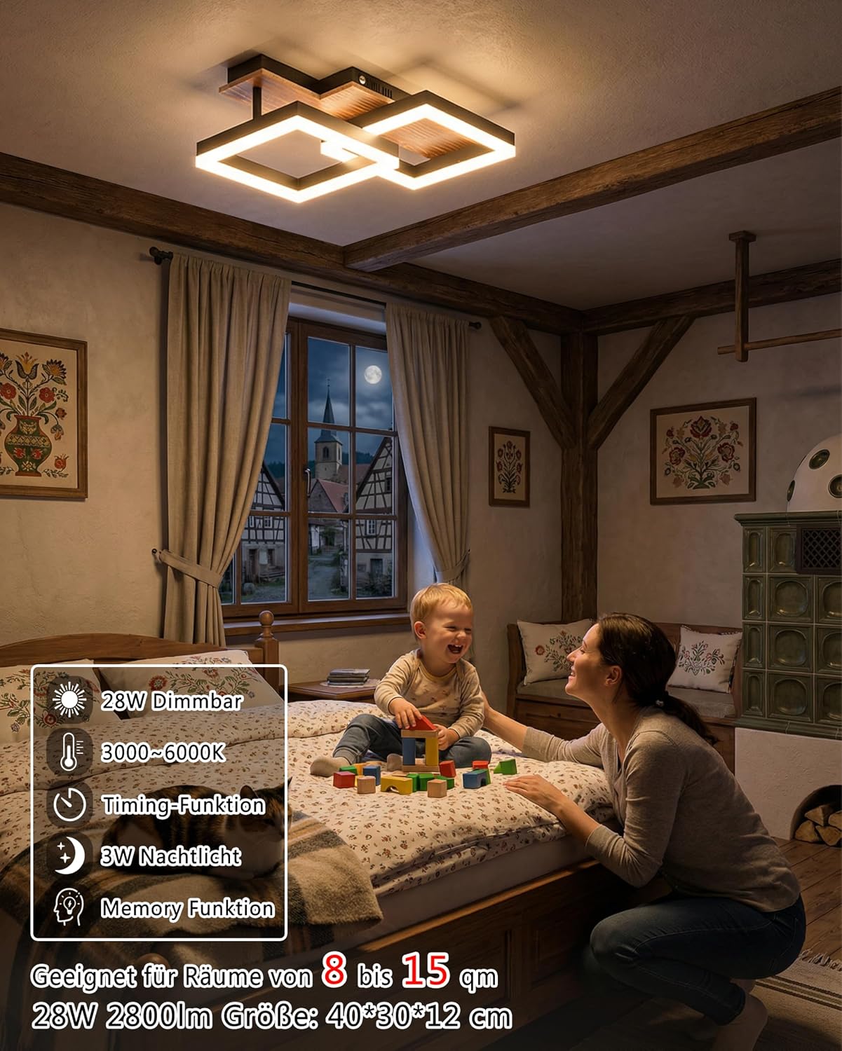 Detalle 2 de Meloweel LED Deckenlampe Holz