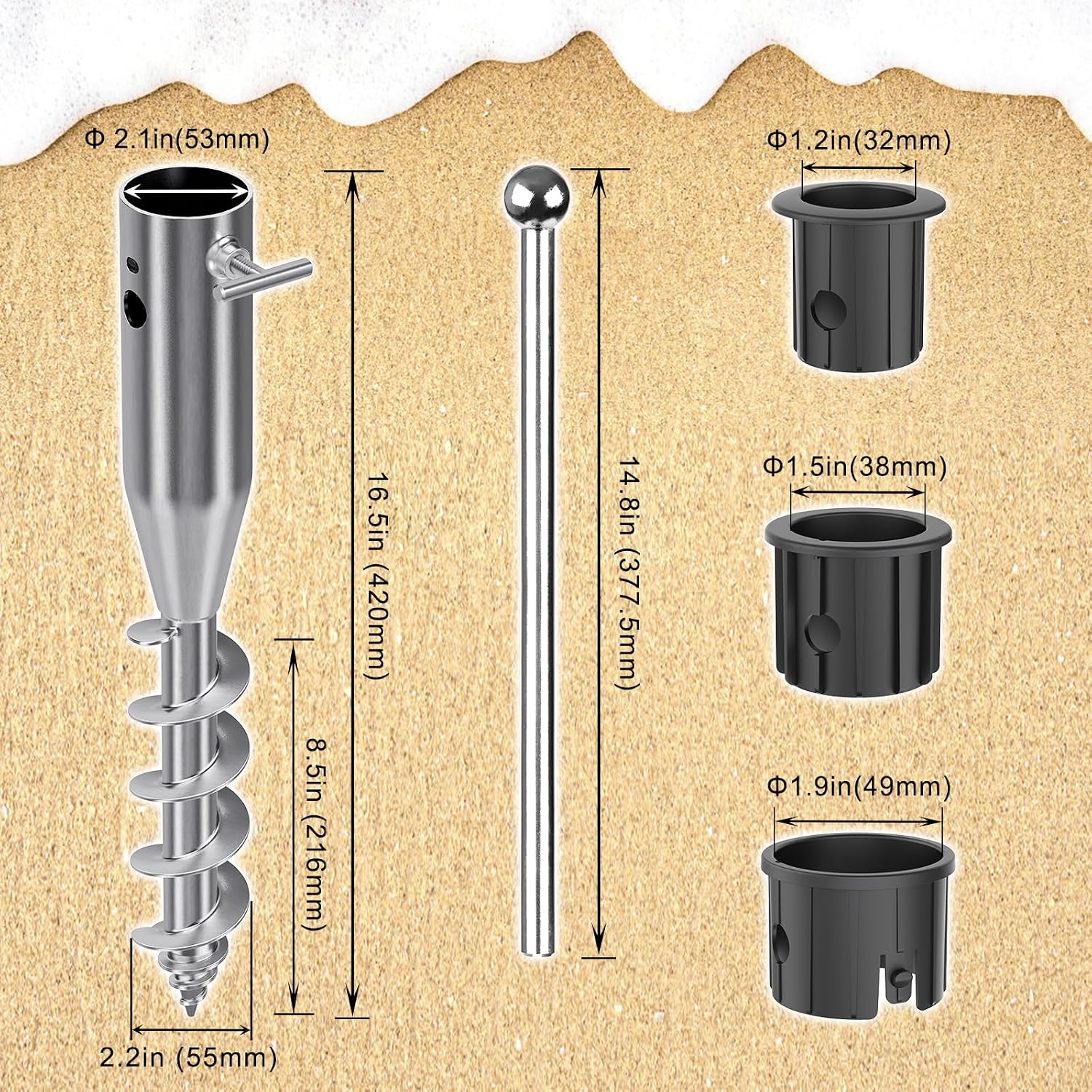 Thumbnail 6 de Dolibest Parasol Beach Anchor, 42cm Rotary Ground Spike for 3–5cm Poles
