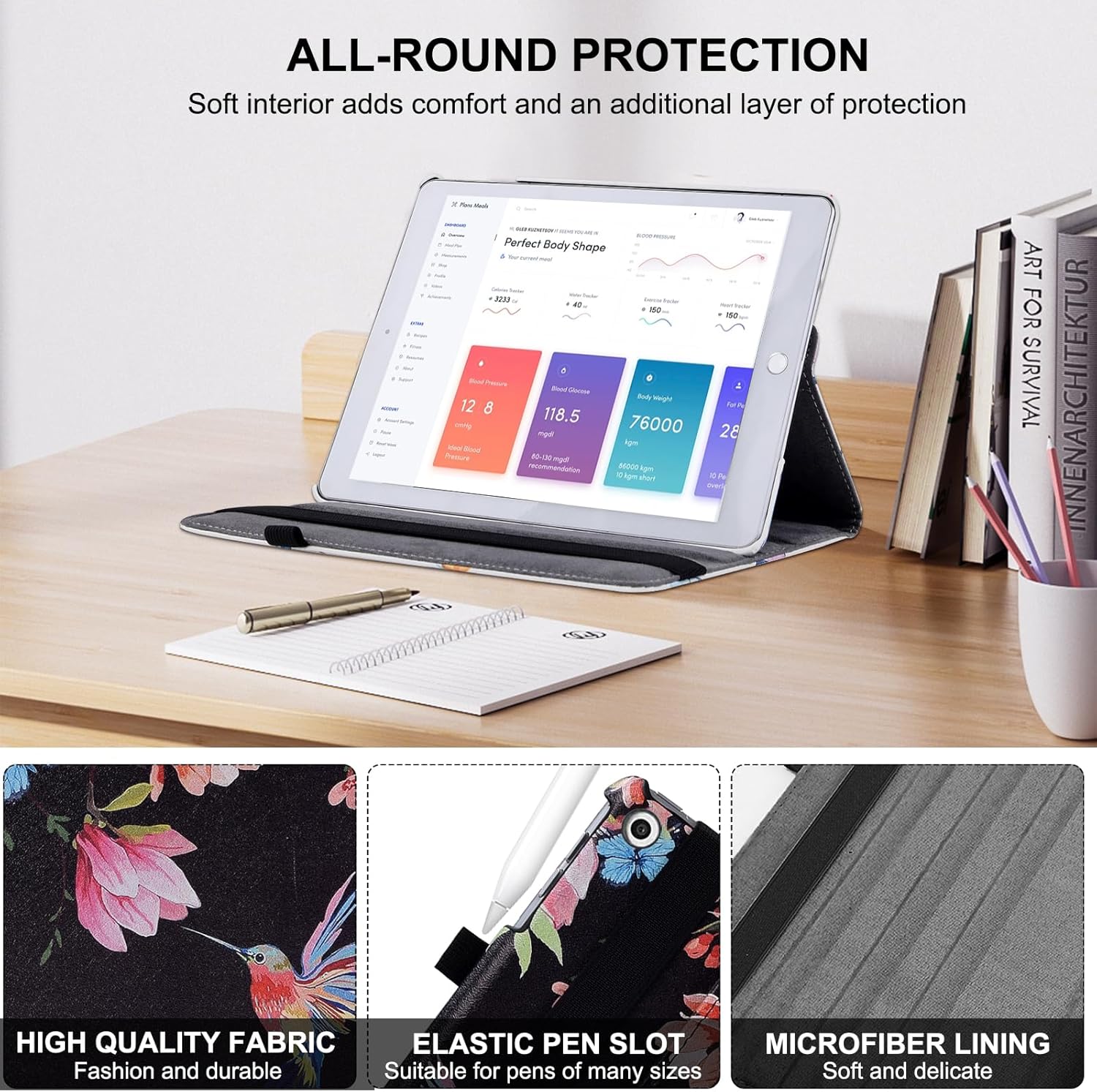 Thumbnail 5 de Ceysin 360° Rotating Case for iPad 9th/8th/7th Gen 10.2" with Auto Wake Sleep (Black Hummingbird)