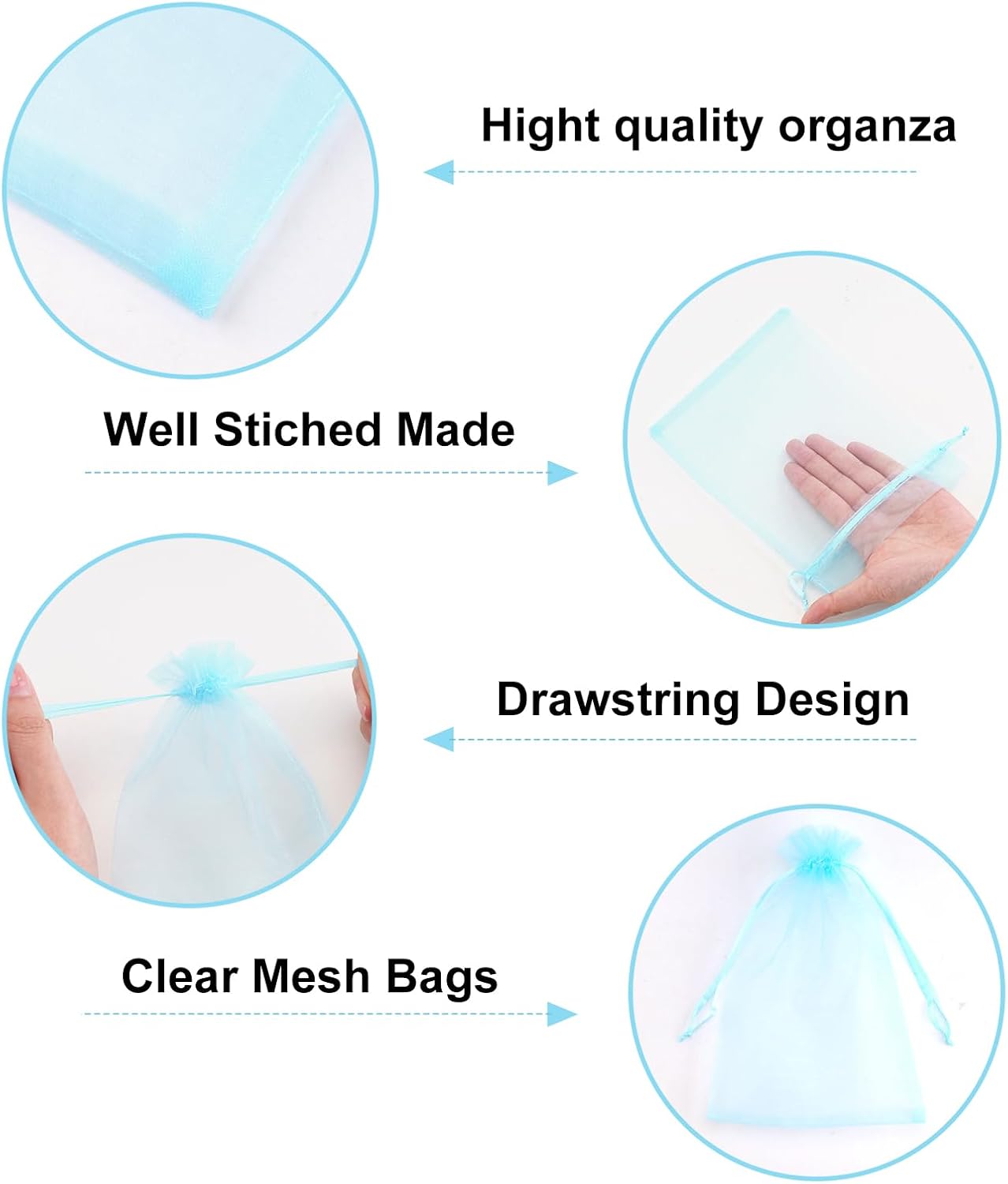 Thumbnail 2 de G2PLUS Baby Blue Organza Gift Pouches 13x18 cm, 50 PCS