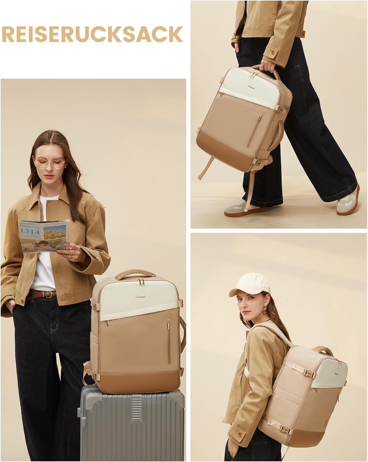 Thumbnail 6 de LOVEVOOK Handgepäck-Rucksack 50L (18 Zoll) mit erweiterbarem Design – Cabin Bag für Reise & Business, Khaki