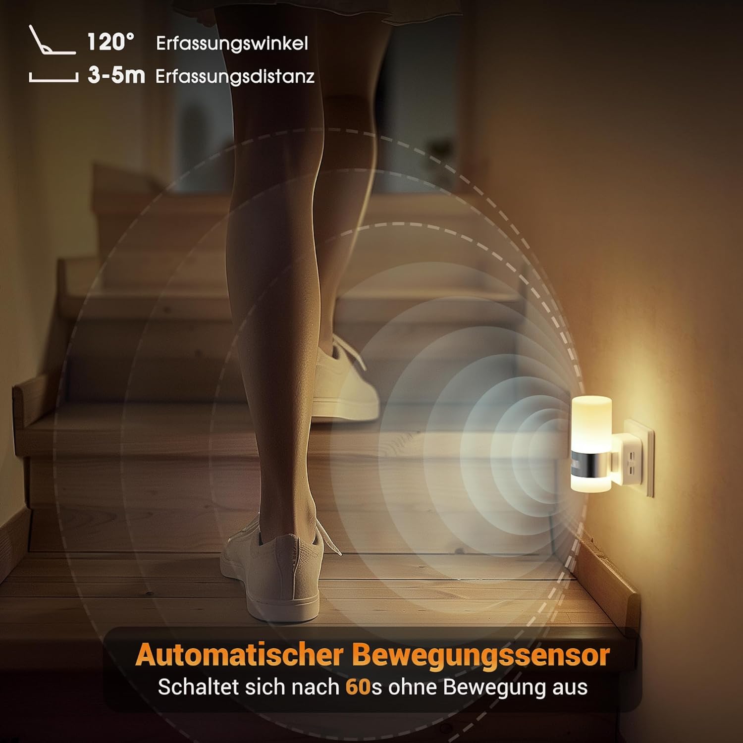 Thumbnail 2 de JandCase Nachtlicht Steckdose Bewegungsmelder – 0–100 lm, 3 Modi, warmweiß 3000K