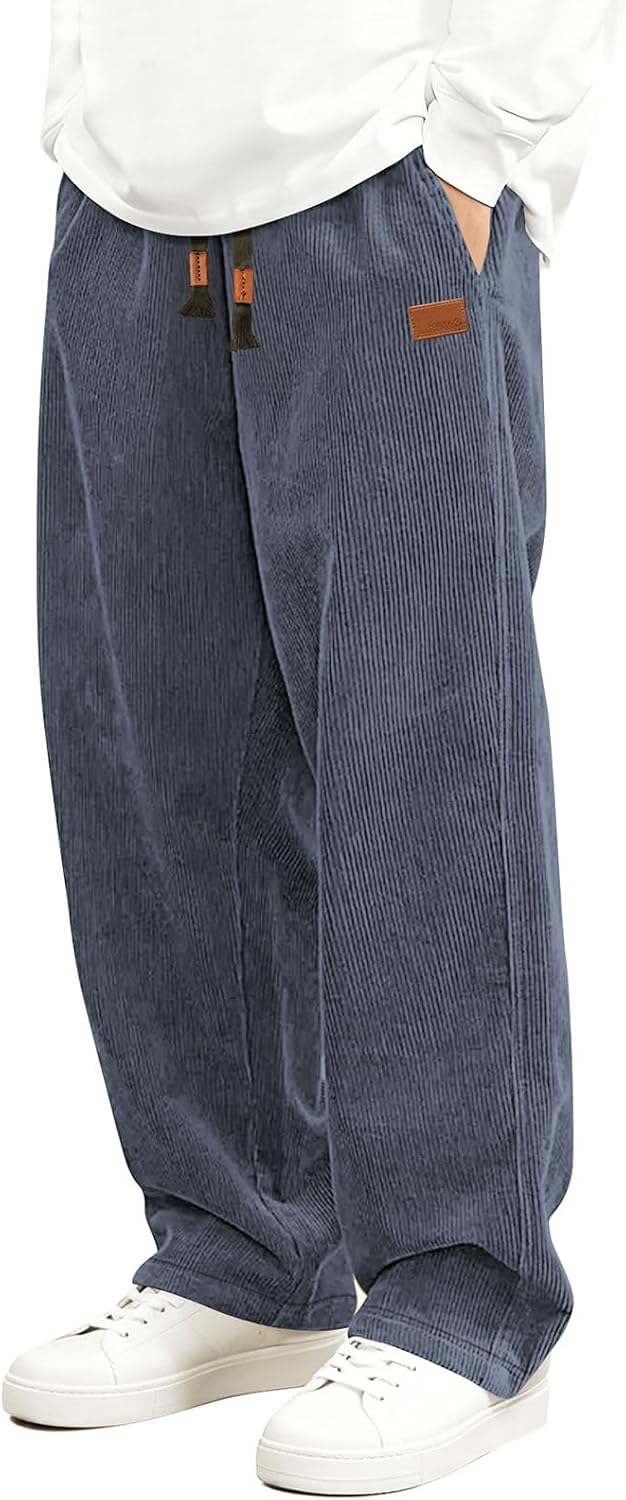 Detalle 2 de HMIYA Cord Hose Herren Chinohose – Weites Bein, bequeme Baumwollmischung, elastischer Bund