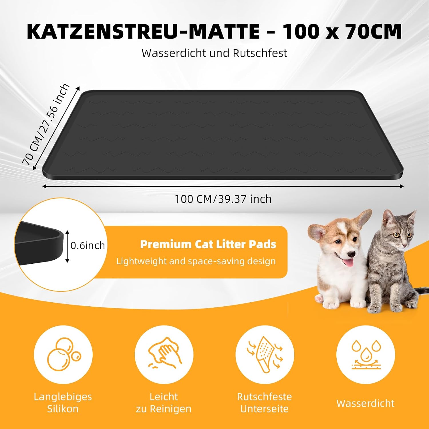 Detalle 2 de Mittimiya Katzenklo Matte 100 x 70 cm – Groß XXL, lebensmittelechtes Silikon, wasserdicht & rutschfest