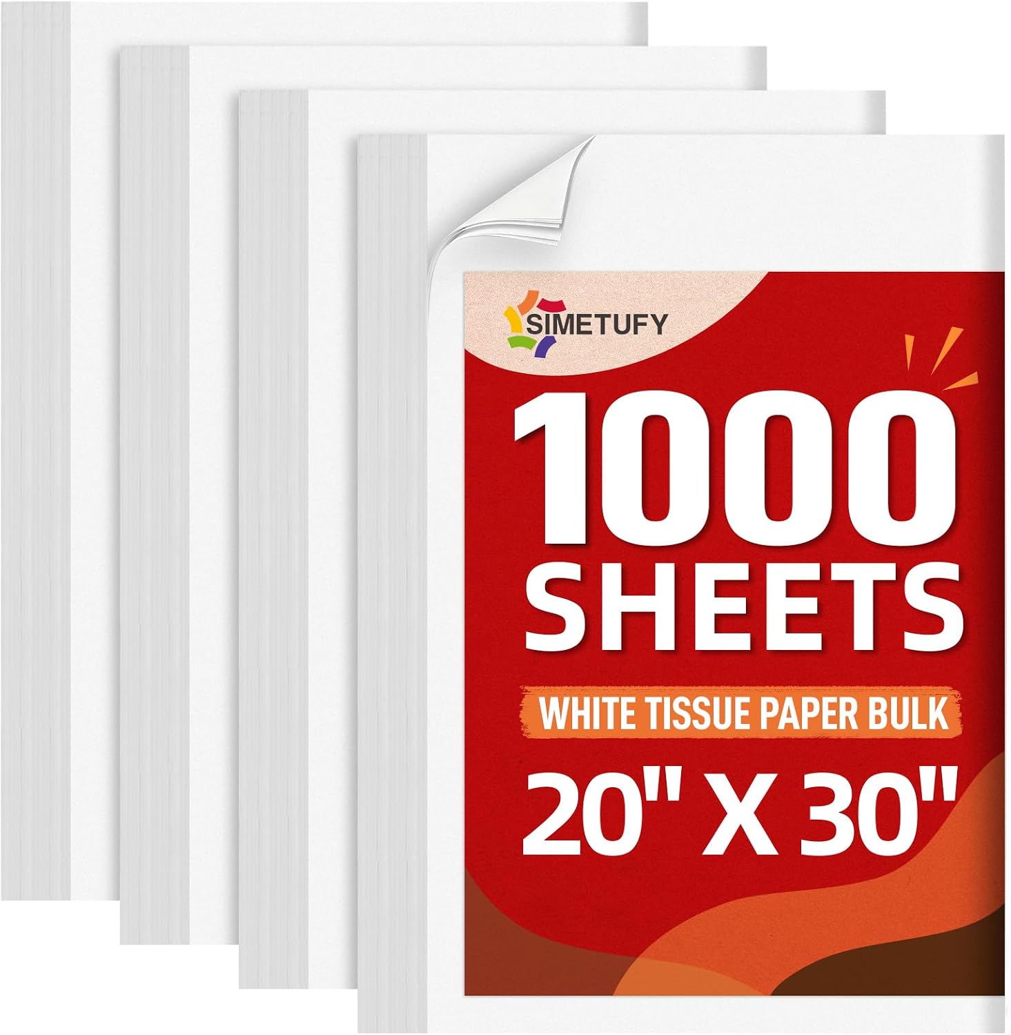 Simetufy 1000 Sheets White Tissue Paper Bulk for Gift Bags and Packaging