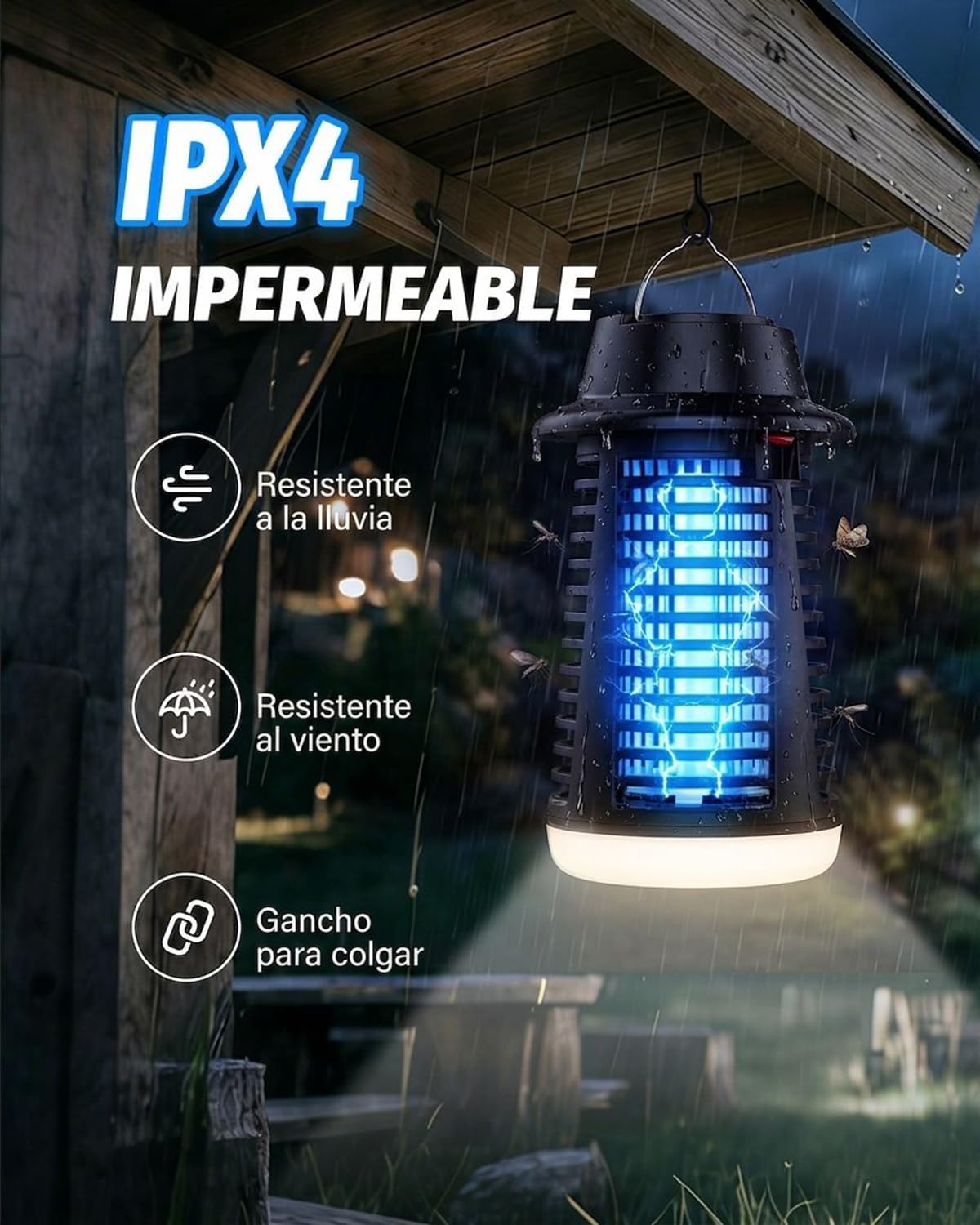Detalle de Mata Mosquitos Eléctrico Molxss: Lámpara Antimosquitos para Interior y Exterior