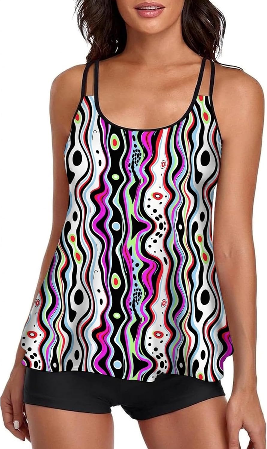Thumbnail 5 de Urchics 2026 Women Two Piece Tankini Swimsuit with Tummy Control — Long Torso Top & High-Waisted Boyshorts (Plus Size)