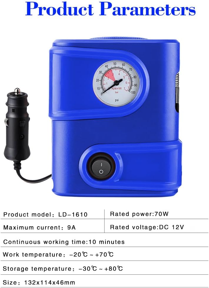 Thumbnail 3 de WindGallop 12V Car Tyre Inflator with Gauge and Adapters (Light Blue)