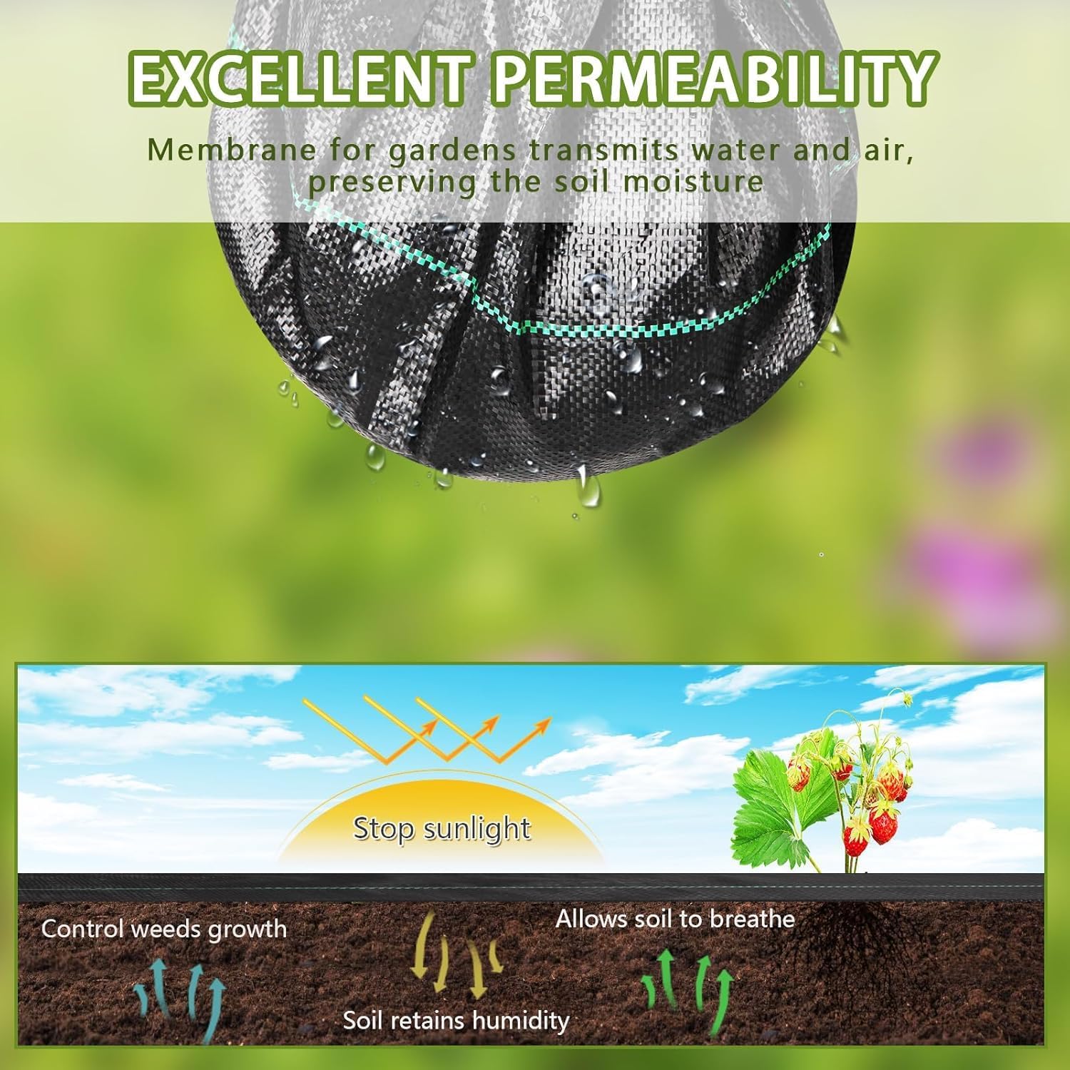 Thumbnail 2 de MLZPU Toile de Paillage 2m x 50m – Tissu anti-mauvaises herbes haute densité et perméable