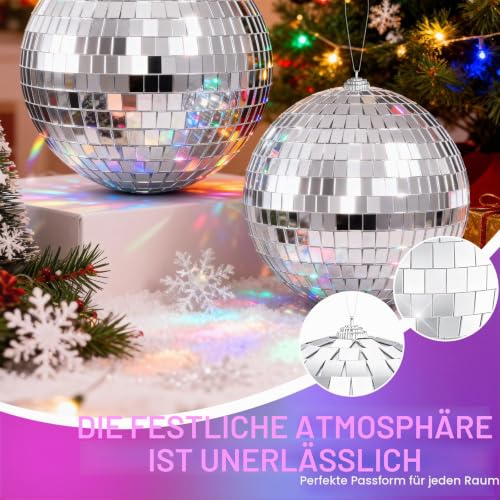 Detalle de Youdepot Discokugel-Set 10 cm – Zwei silberne Spiegelkugeln mit Aufhängung