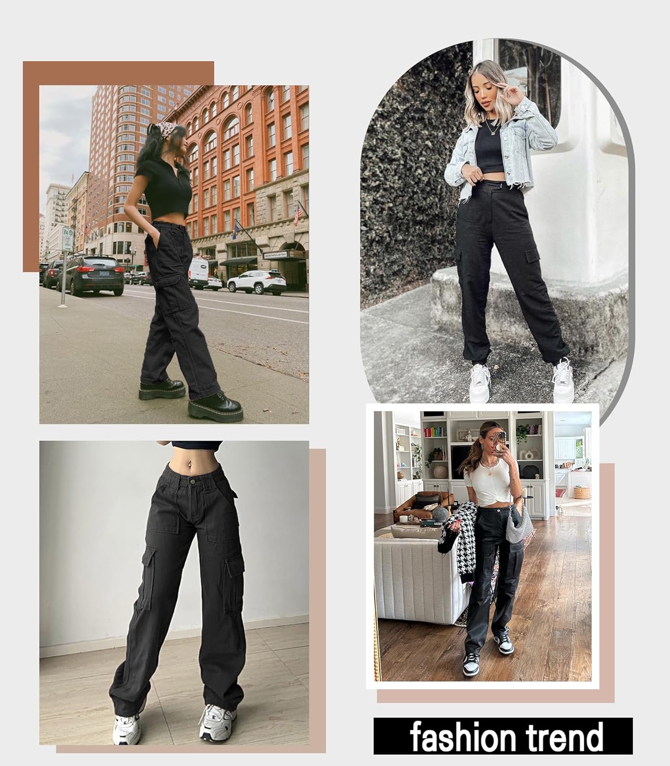 Detalle de Dordanity Y2K Cargohose für Damen – Baggy Baggy-Hose mit High Waist und Multi-Taschen