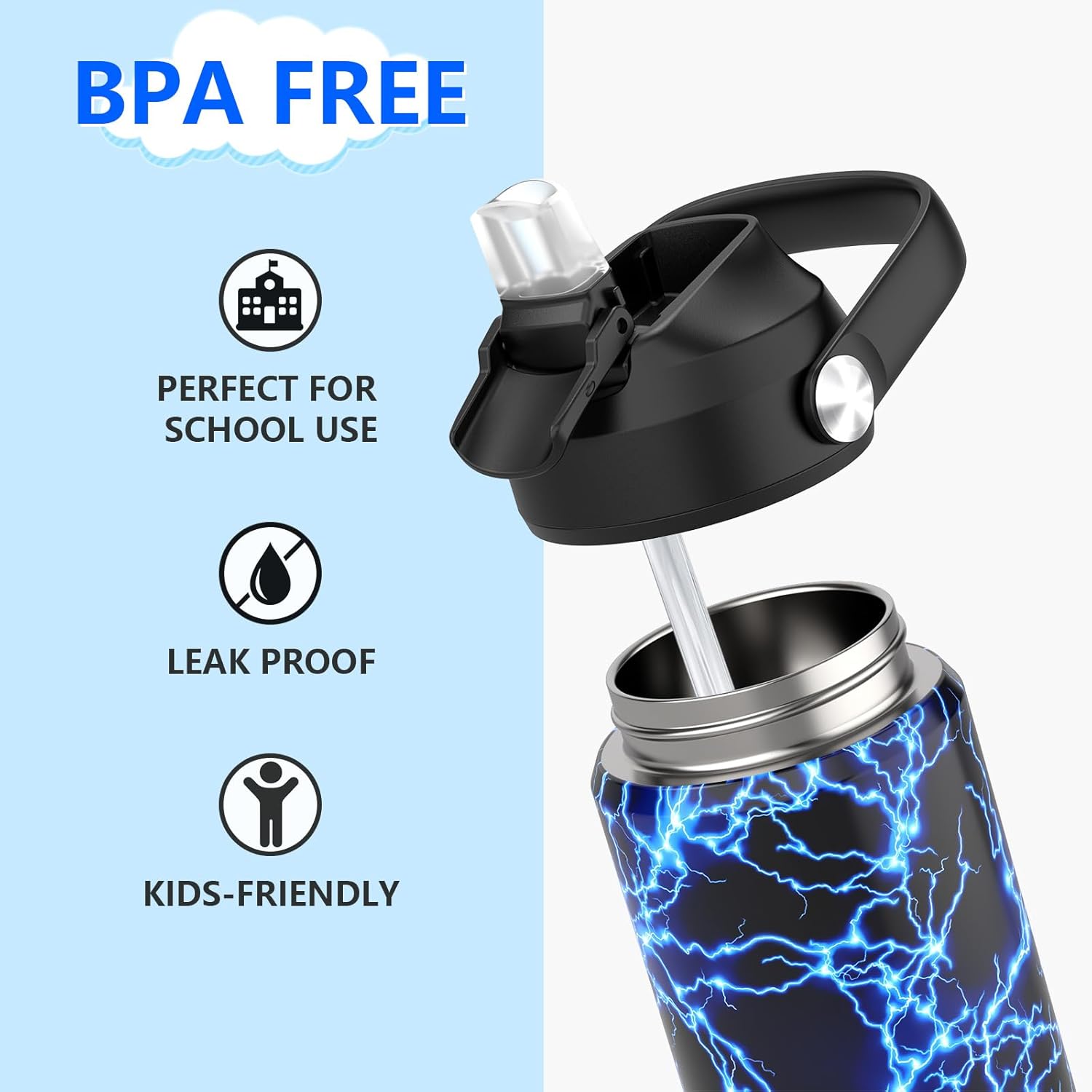 Thumbnail 2 de Ntswasd Boys Water Bottle with Straw (18 oz) — Insulated Stainless Steel Leak Proof Kids Cup