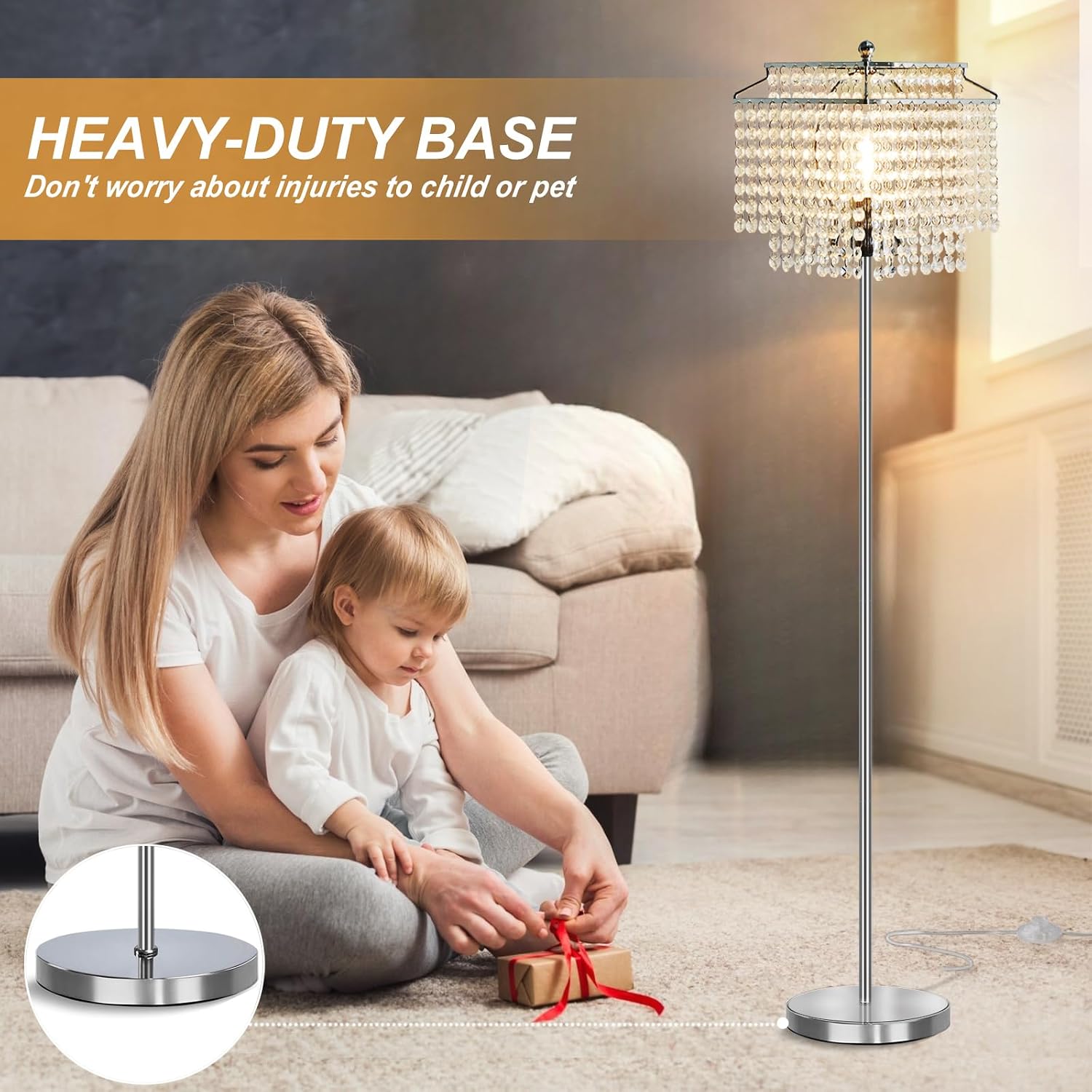 Thumbnail 5 de Luvkczc T00067 Crystal Floor Lamp, Silver Crystal Shade, 8W LED