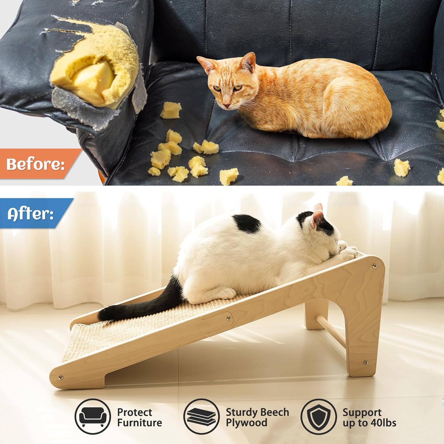 Thumbnail 5 de PETKARAY Cat Scratcher – 68cm High Sisal Scratching Board with Toy