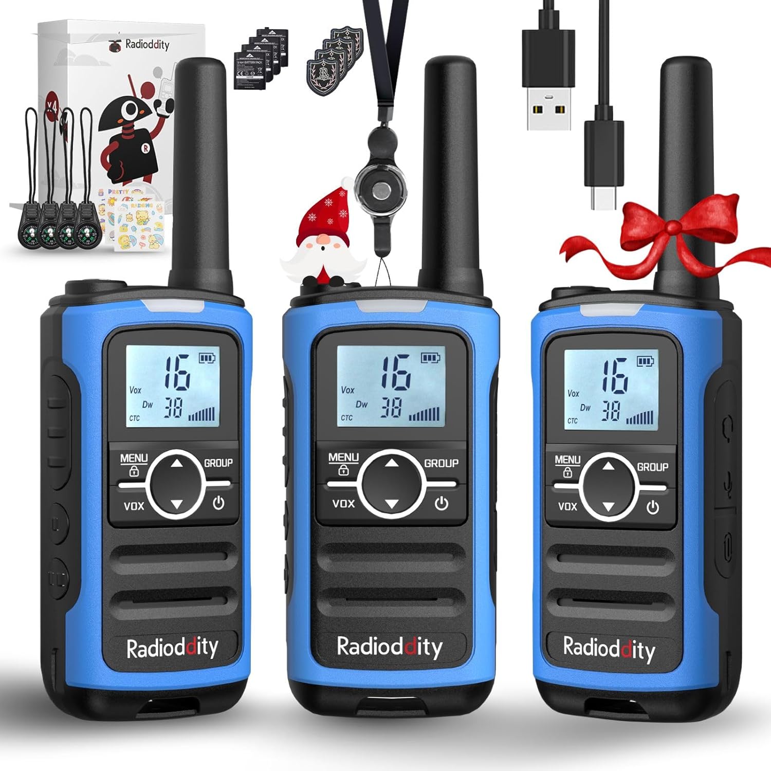Radioddity PR-T8 : lot de 3 talkies-walkies PMR446 pour enfants, rechargeables (batterie 2000 mAh)