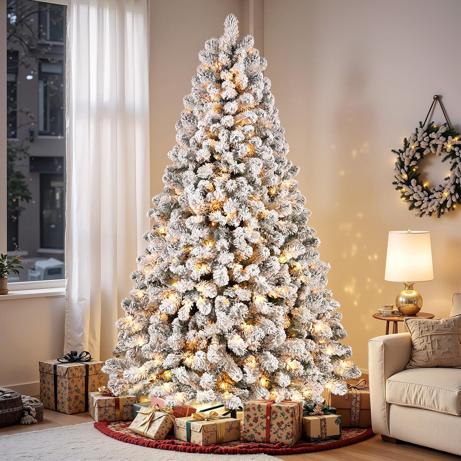 Thumbnail 4 de SHareconn 7 ft Snow-Flocked Pre-Lit Artificial Christmas Tree, 300 Warm White Lights
