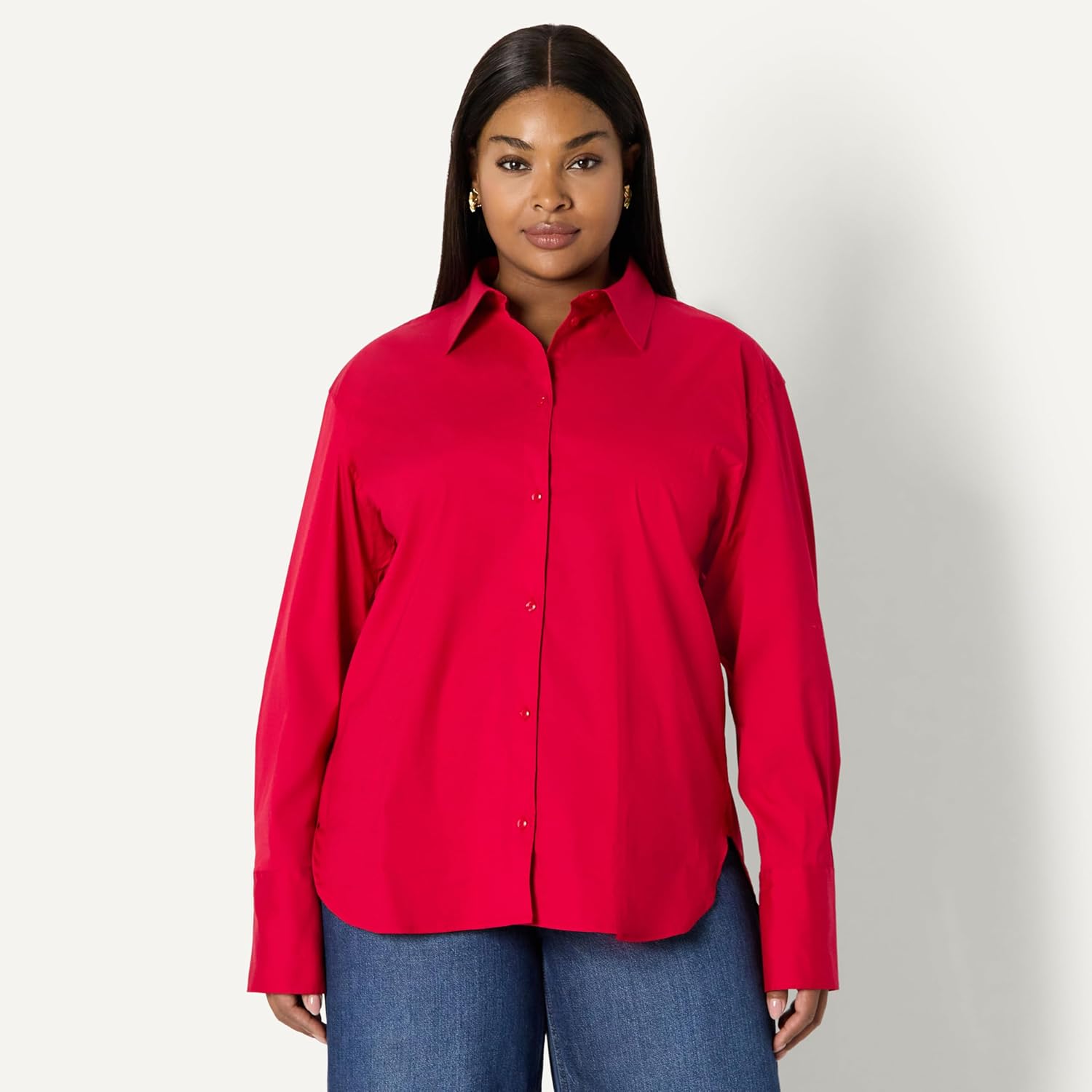 Detalle de Amazon Essentials Women's Oversized-Fit Cotton Stretch Poplin Button-Down Dress Shirt