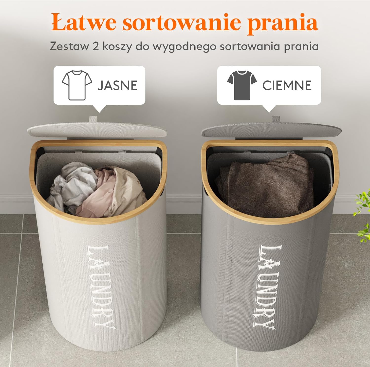 Detalle de Lifewit 24302 – 2 kosze na pranie 85 l z pokrywą i wyjmowanymi workami