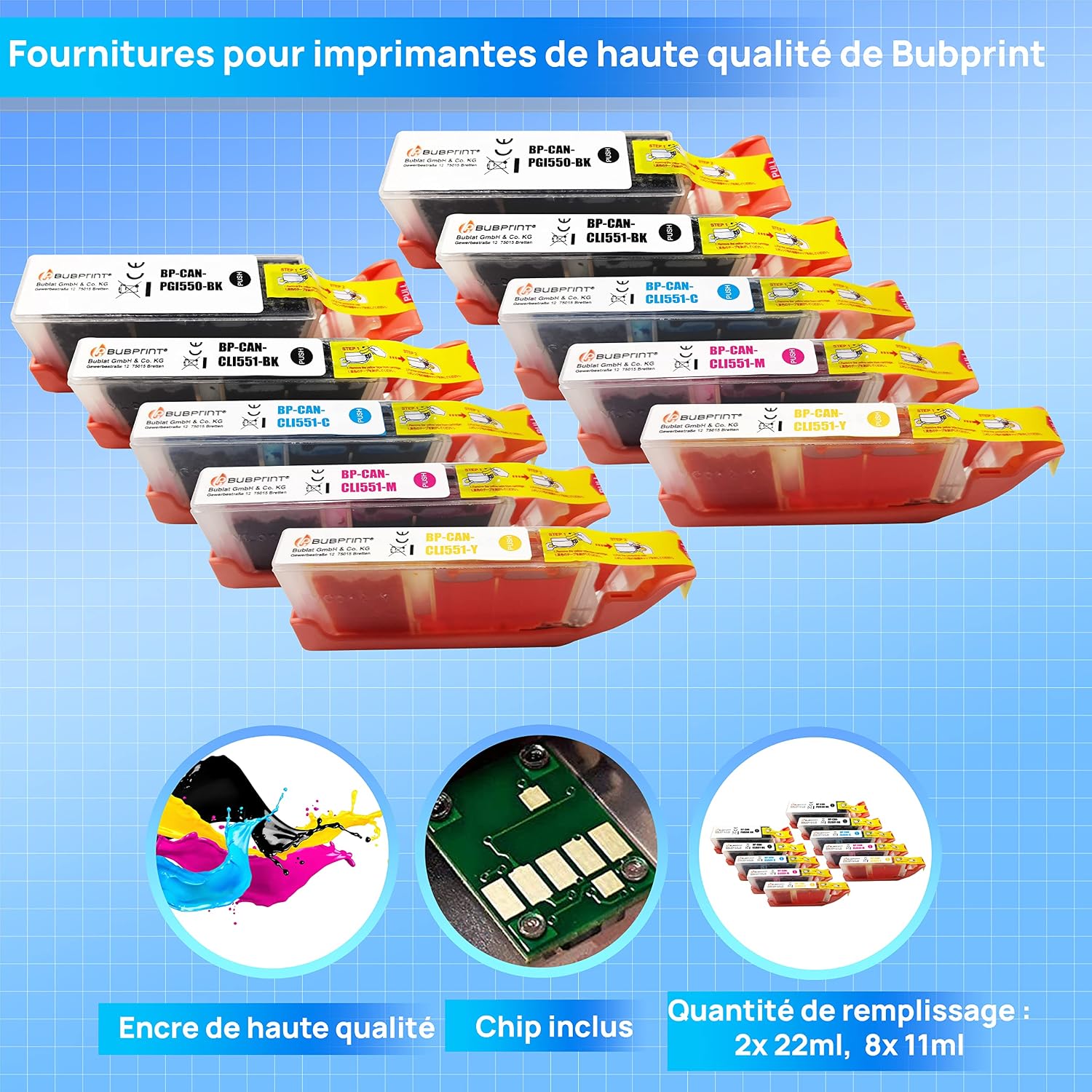 Thumbnail 2 de 10 Bubprint Cartucce d'inchiostro compatibili per Canon PGI-550 CLI-551 XL (Pacco Multipack) per Pixma