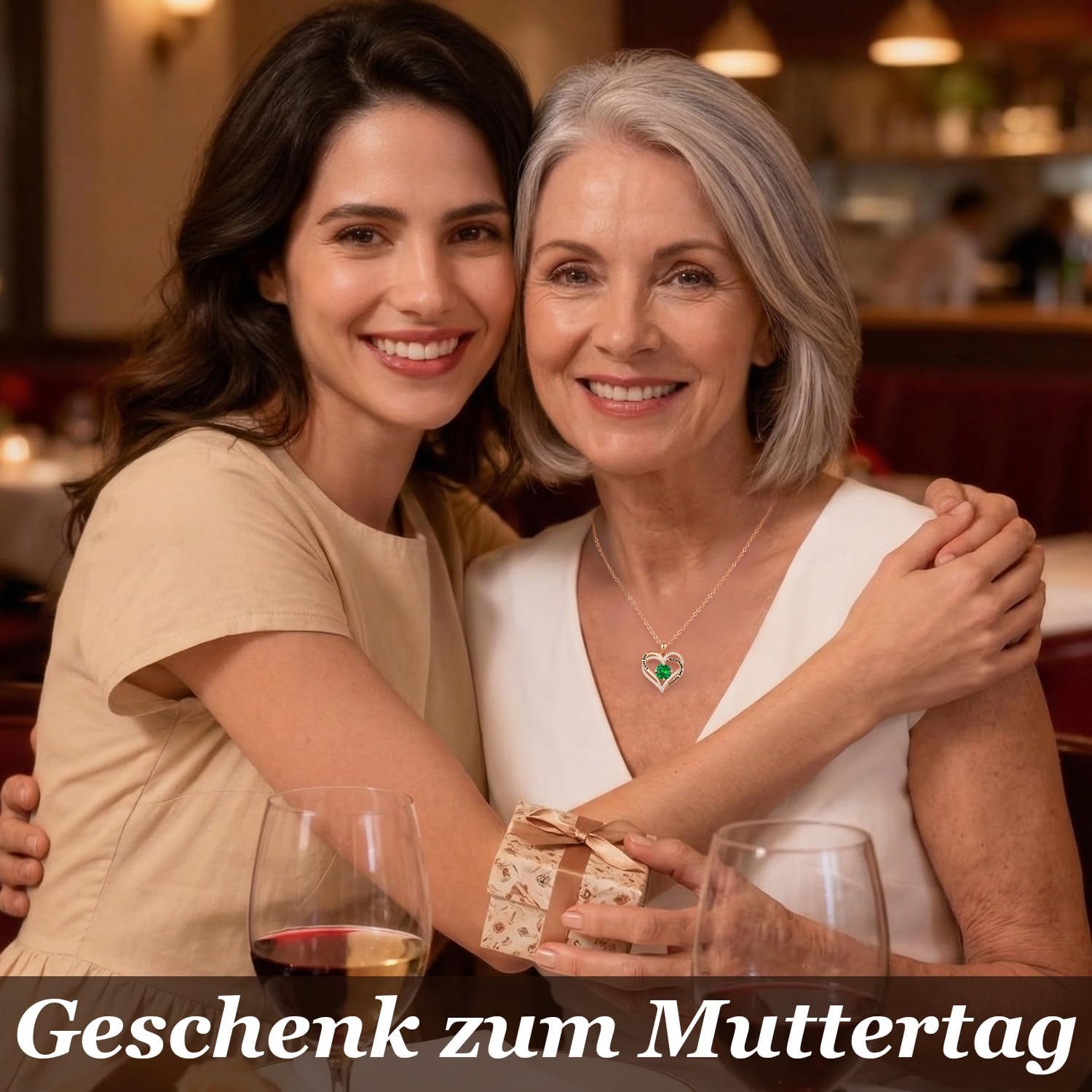 Thumbnail 3 de CDE Herz-Anhänger Halskette für Damen mit doppeltem Herz, Zirkonia und Geburtsstein-Farben