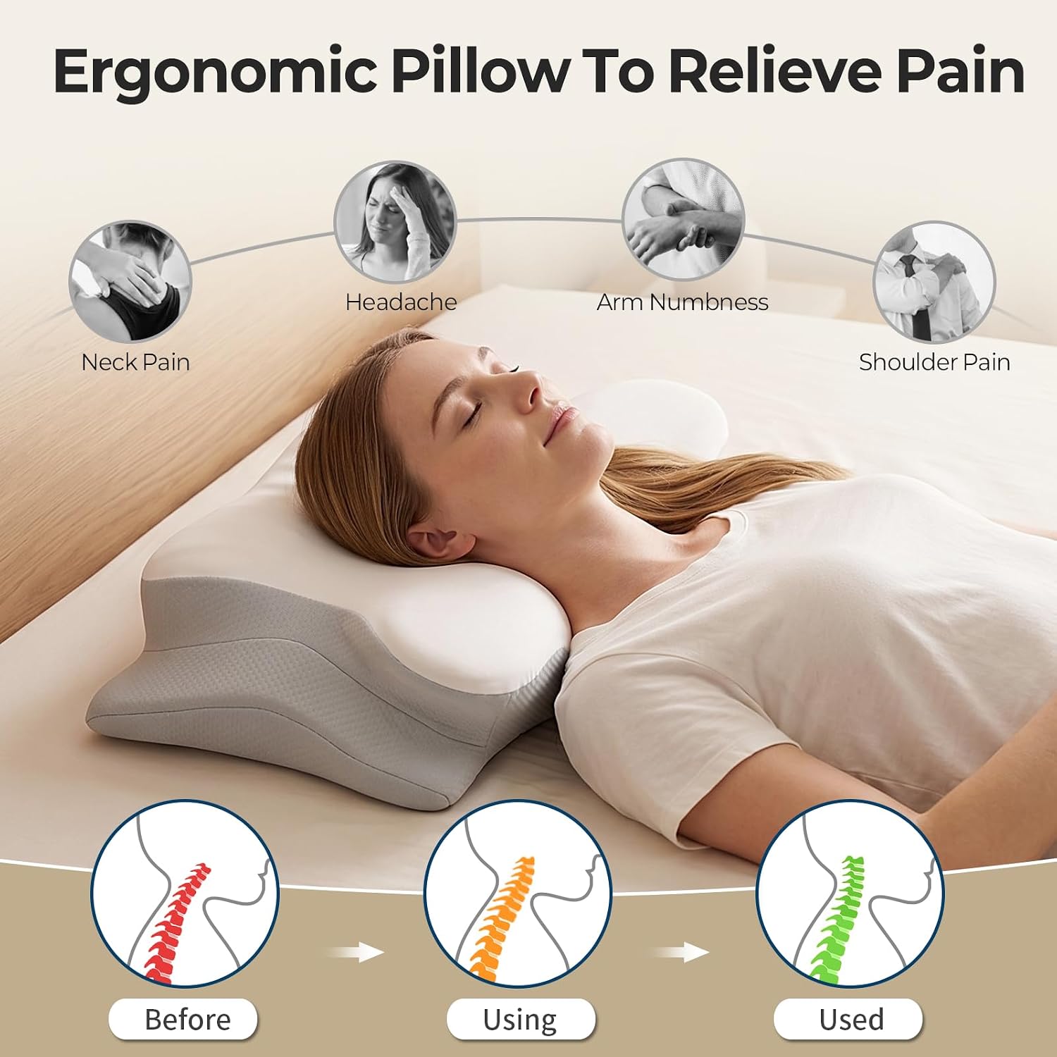 Thumbnail 1 de Ylekto Cervical Neck Pillow for Pain Relief – Two-Height Contour Memory Foam Pillow for Side & Back Sleepers